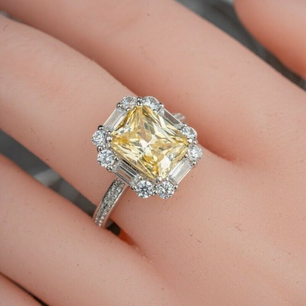 Radiant Yellow Zircon Sumptuous Silver Luxury Rings Women, K924 - Picture 9 of 9